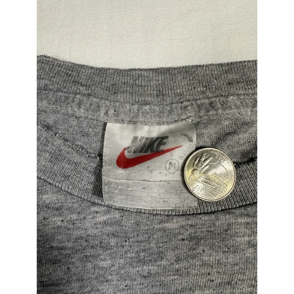 Vintage 90s Nike Red Tag Mini Swoosh T-Shirt Gray Made In USA Men's Medium M